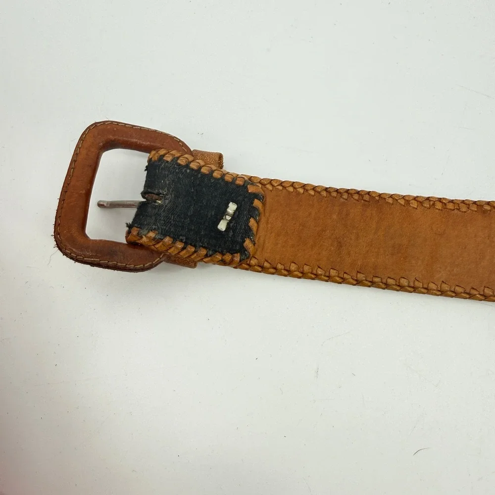 Vintage Southwestern‎ Woven Leather Belt Unisex SZ 40 Brown Black Geometric Boho